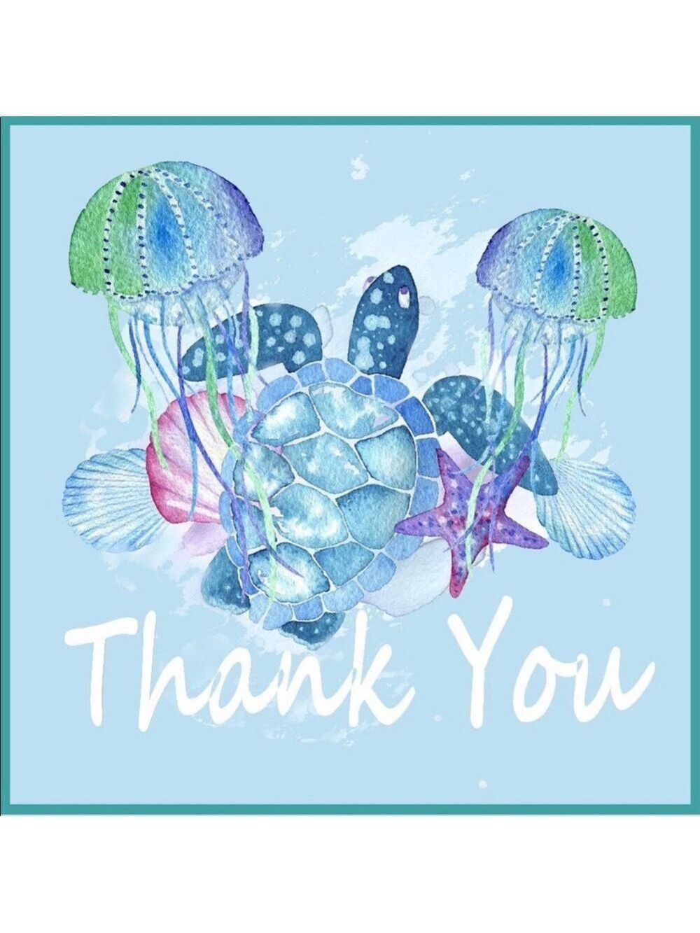 100 (2x2 Inch) Square Stickers, Sea Turtle & Jellyfish High Gloss, Thank You - Picture 3 of 3